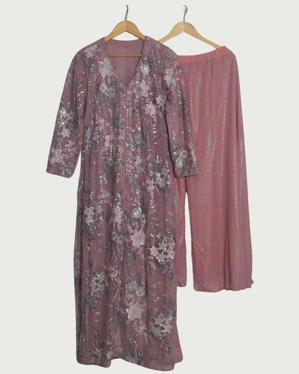 Colours & Curves Dusty Pink Sequin Embroidered Set, Like New
