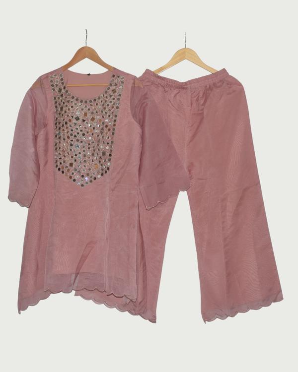 Mirror-Work Tunic and Flared Trouser Set, Like New