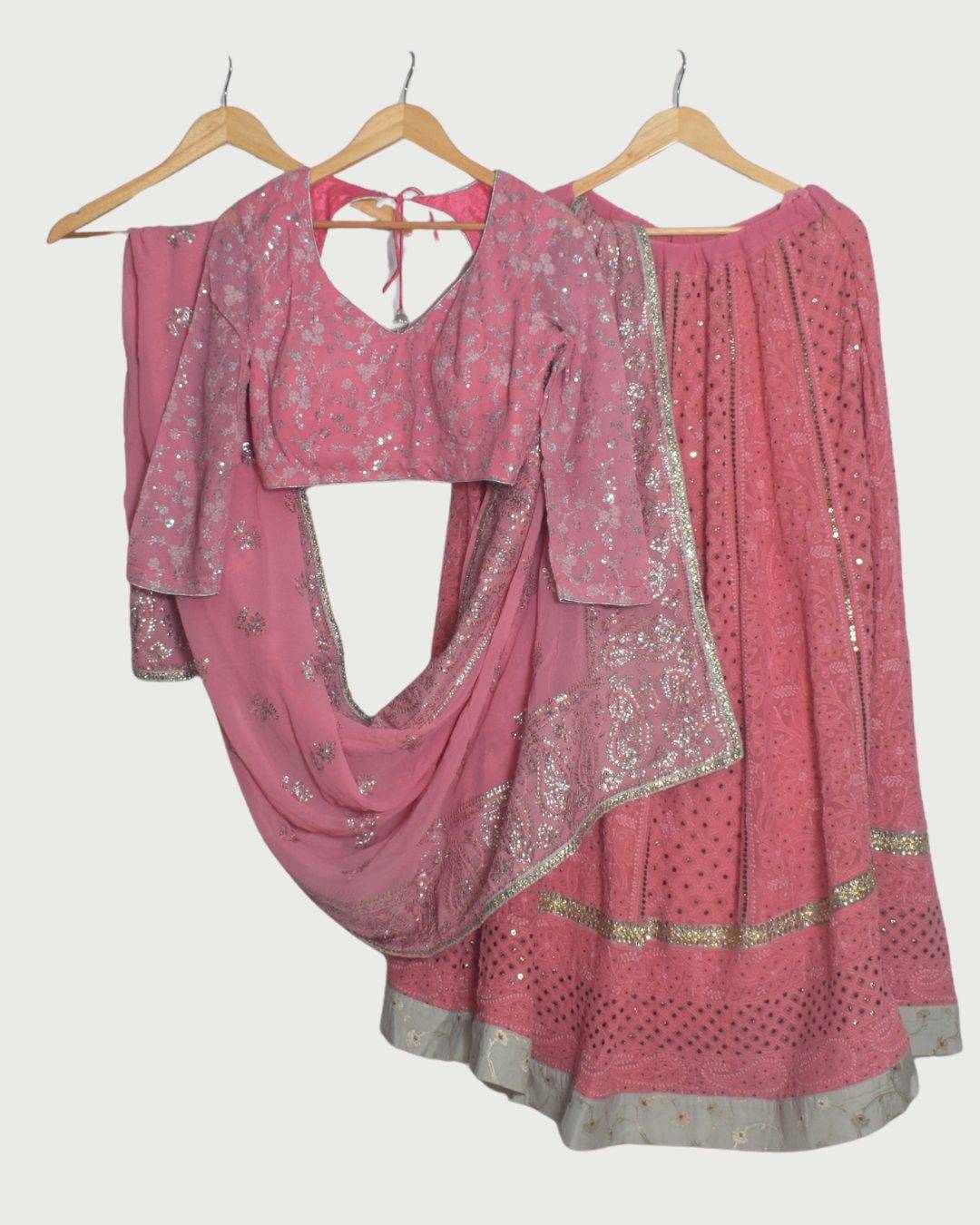 Colours & Curves Pink Lucknowi Lehenga Set, Like New