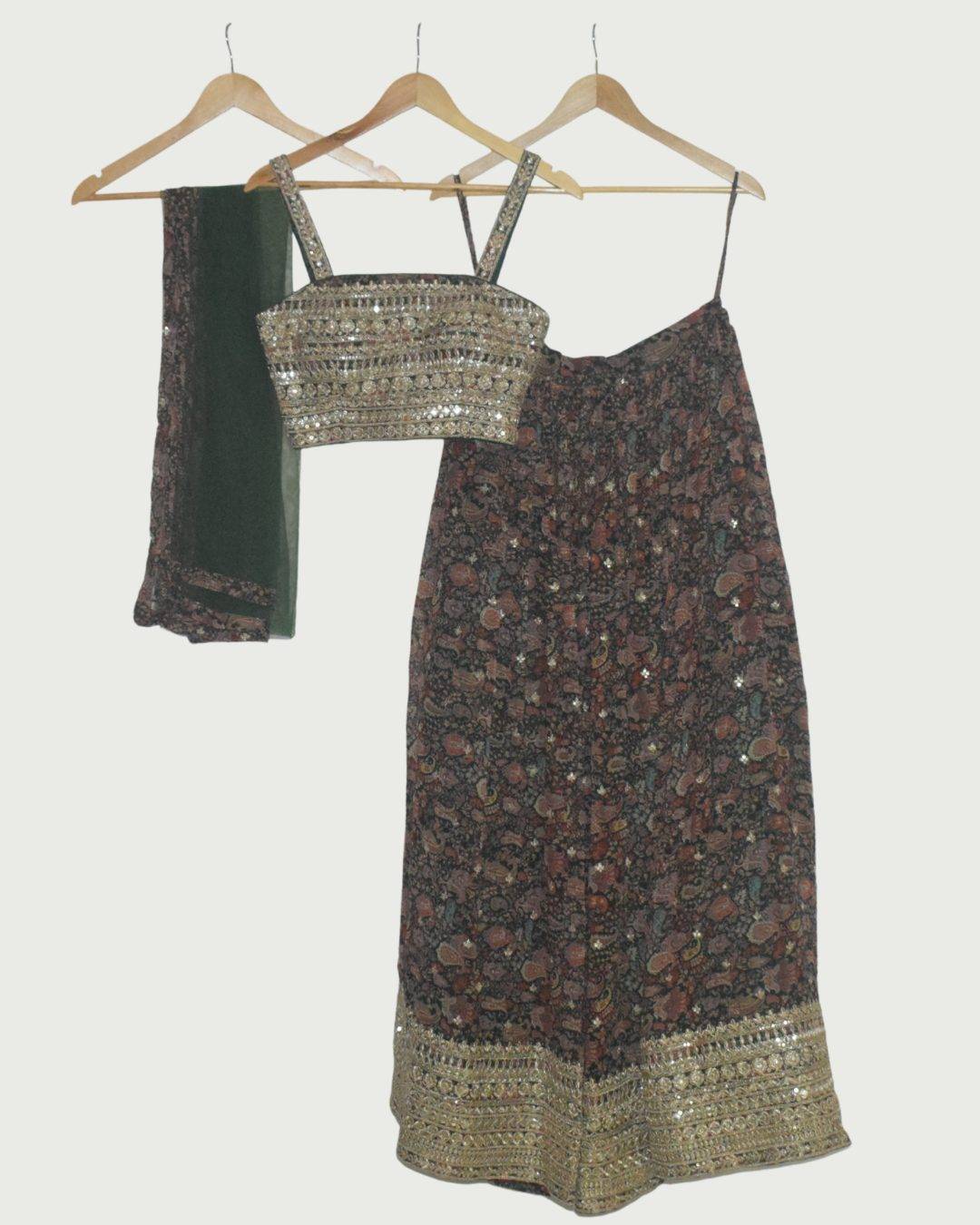 Printed Lehenga Set with Embellished Blouse, Unused