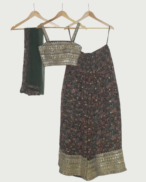 Printed Lehenga Set with Embellished Blouse, Unused