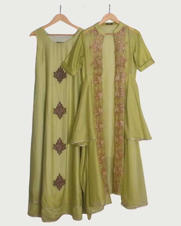 Green Gown with Layered Jacket, Like New