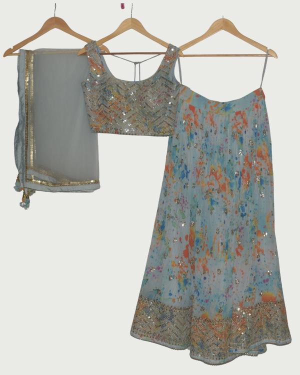Dipti Amisha Splash Printed Lehenga Set, Unused
