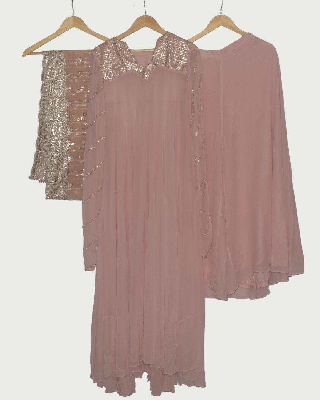 Colours & Curves Blush Pink and Gold Sequin Kurta Palazzo Set, Unused