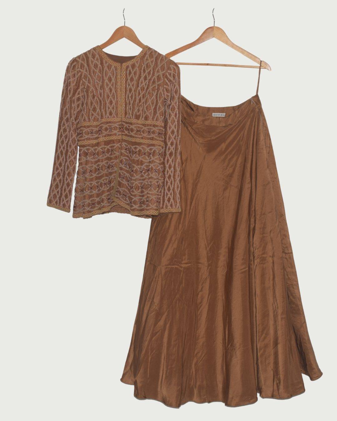 Azalea Intricately Embellished Jacket & Silk Skirt Set, Like New