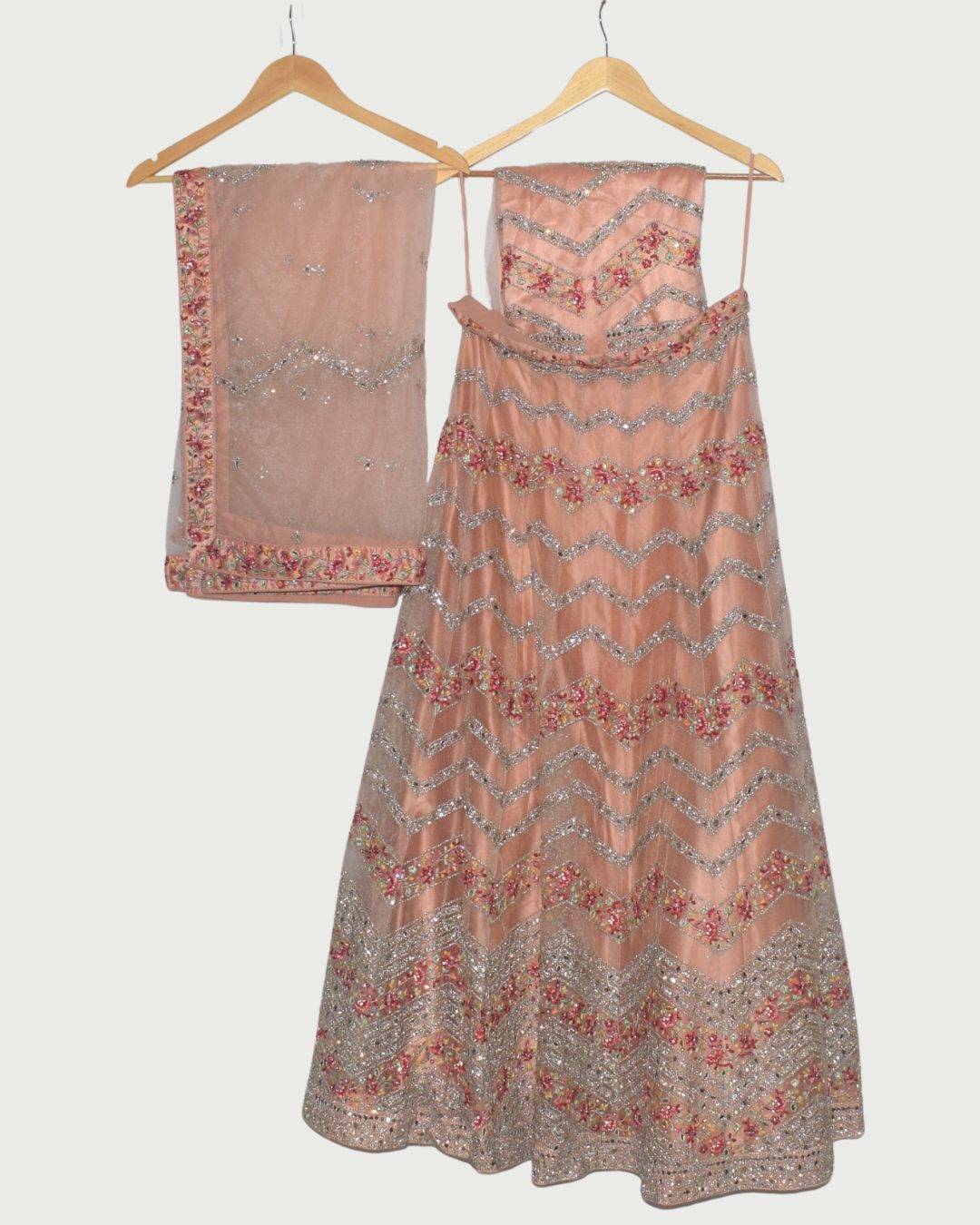 Dipti Amisha Blush Peach Chevron Sequin Lehenga, Unused