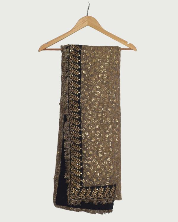 Gold & Black Embroidered Extra-Long Dupatta, Like New