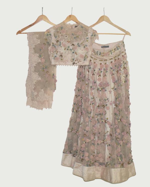 Abhishek Vermaa Floral Work Lehenga Set, Gently Used
