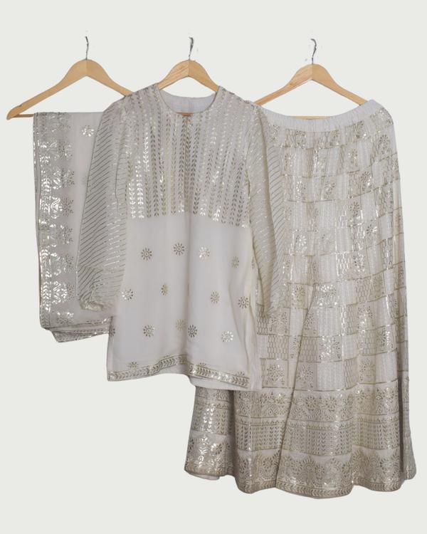 Colours & Curves Ivory & Gold Gotta Work Sharara Set, Like New
