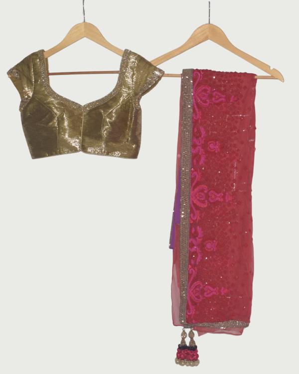 Manish Malhotra Gold Blouse with Pink Shaded Embellished Saree, Gently Used