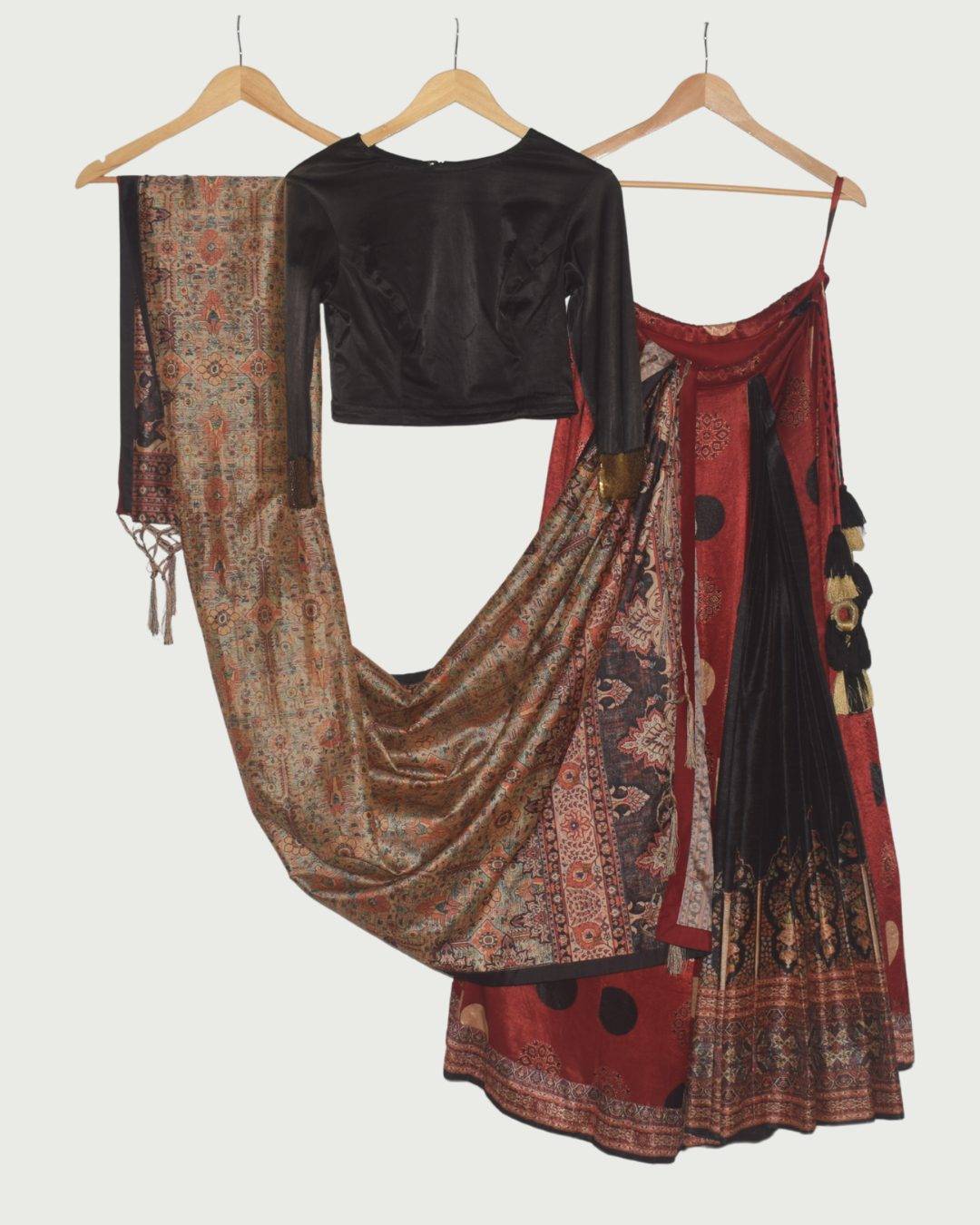 Dipti Amisha Red & Black Printed Lehenga Set, Unused