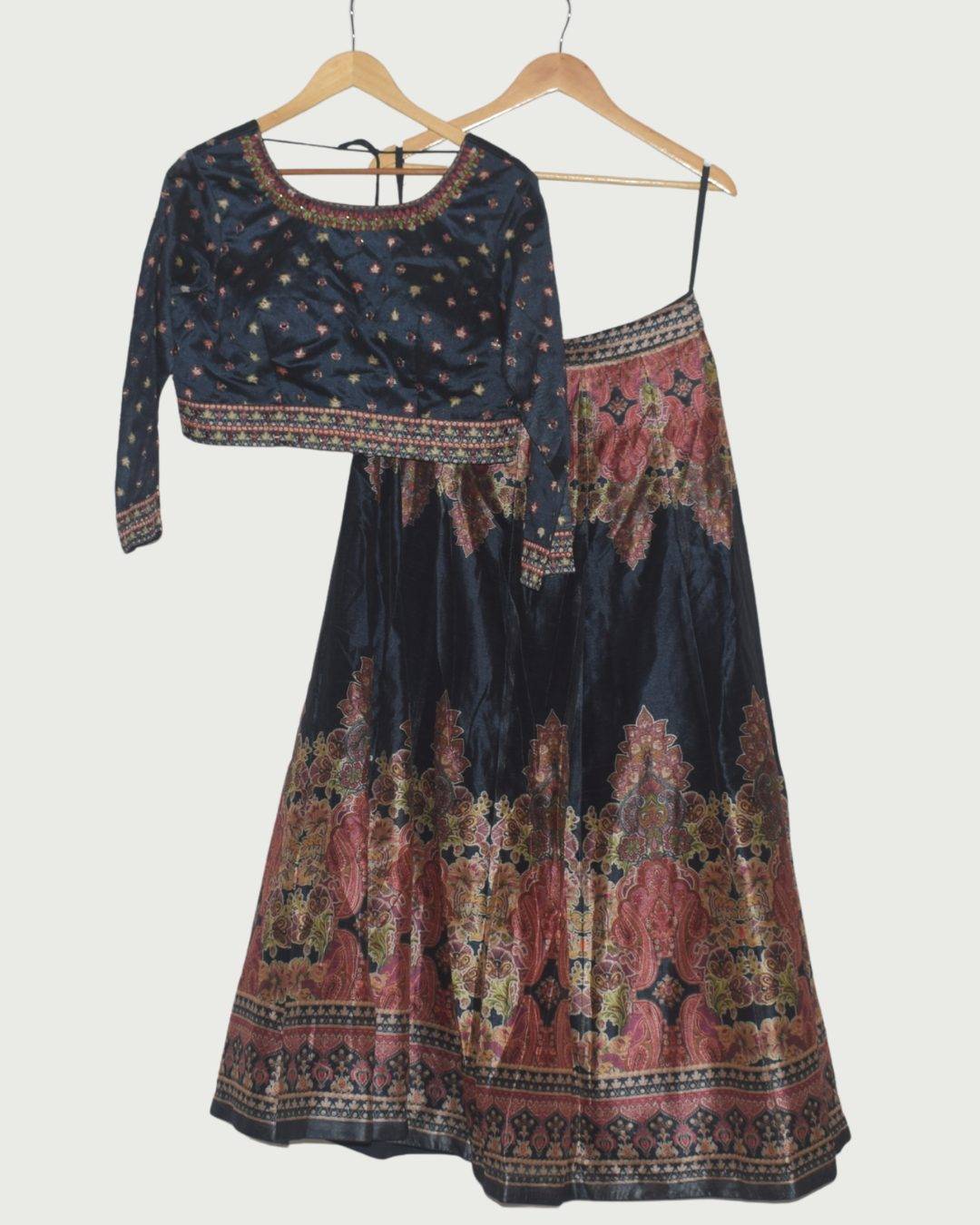 Dipti Amisha Navy Printed Lehenga Set, Unused