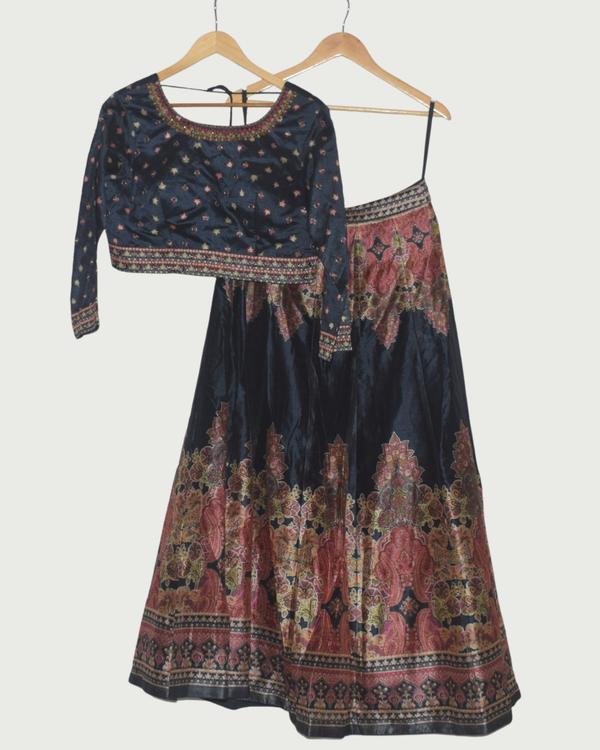 Dipti Amisha Navy Printed Lehenga Set, Unused