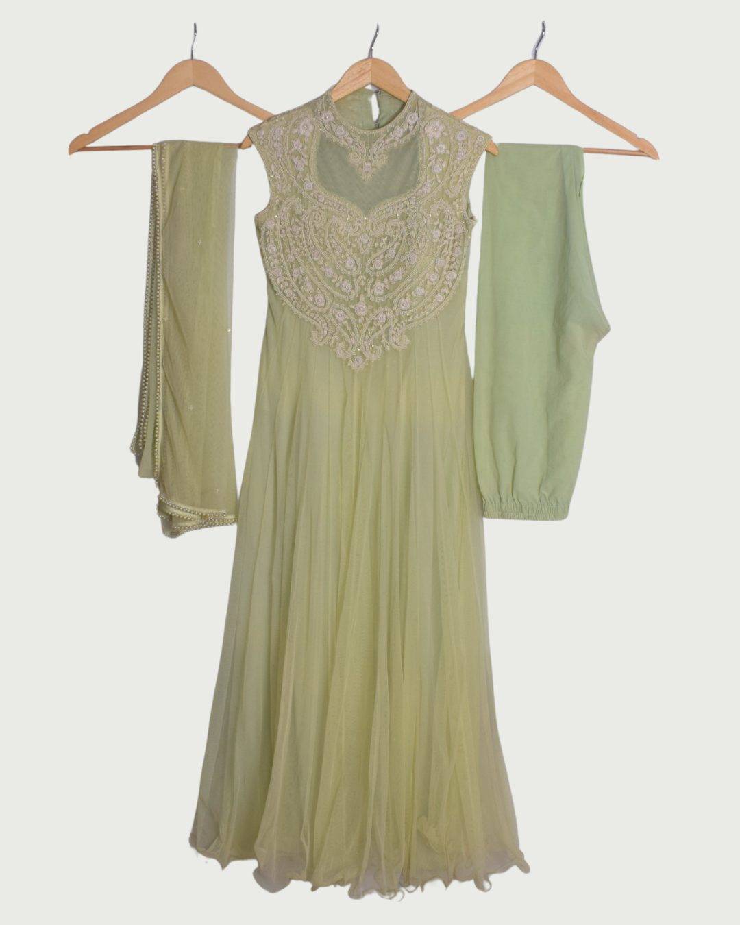 Light Green Embroidered Anarkali Set, Like New