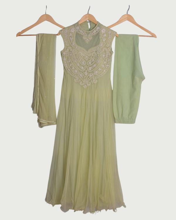 Light Green Embroidered Anarkali Set, Like New