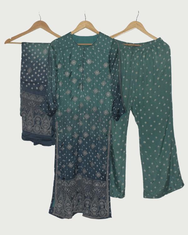 Colours & Curves Teal and Blue Ombre Kurta Set, Unused