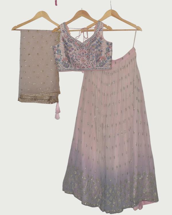Dipti Amisha Pastel Ombre Lehenga with Floral Blouse, Unused