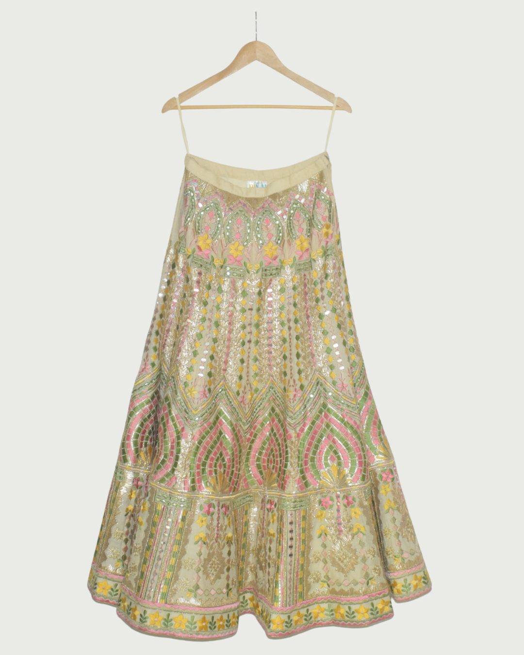 Rinai Ensemble Pastel Embroidered Lehenga with Mirror & Thread Work, Like New