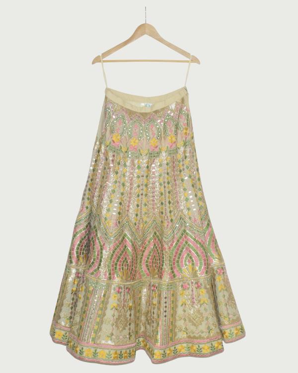 Rinai Ensemble Pastel Embroidered Lehenga with Mirror & Thread Work, Like New
