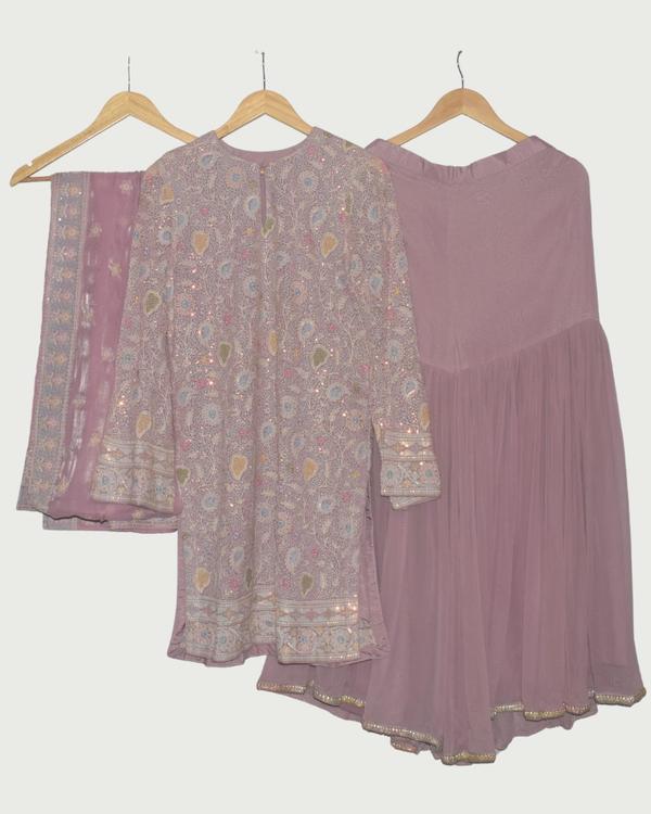 Colours & Curves Floral Sequin Kurta with Sharara & Dupatta, Unused