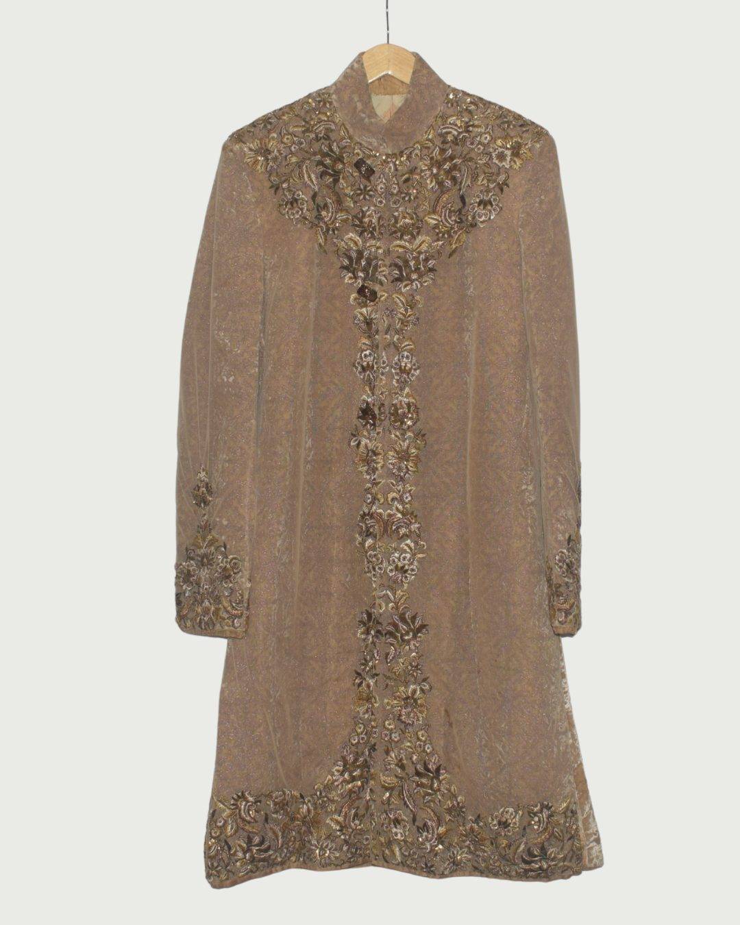 Rohit Bal Muted Gold Embroidered Sherwani Coat, Like New