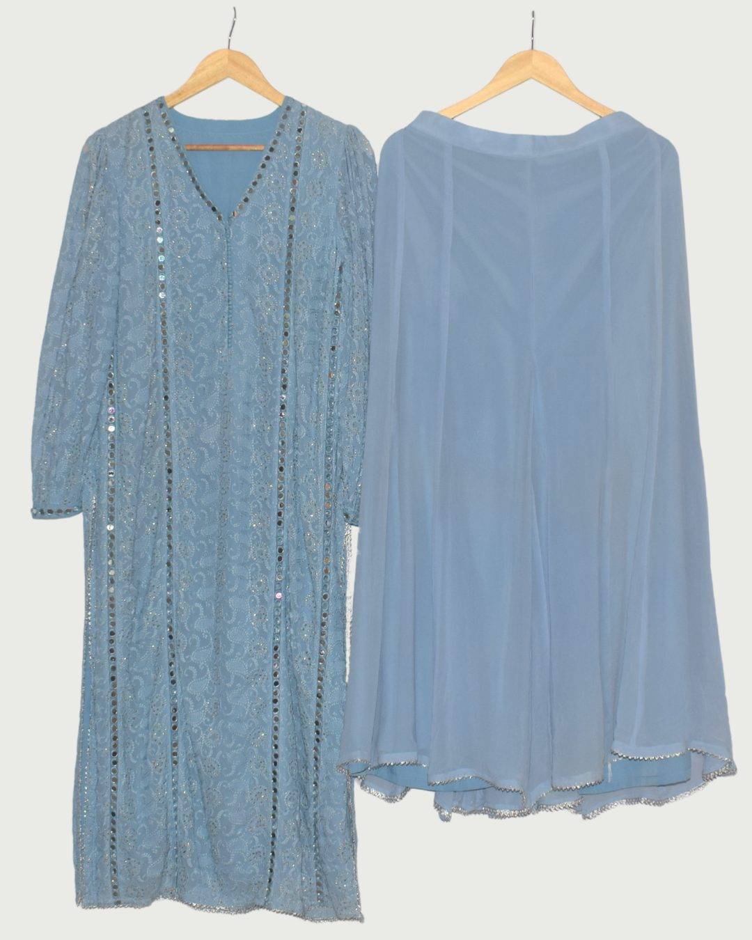 Colours & Curves Powder Blue Embroidered Sequin Kurta Set, Unused