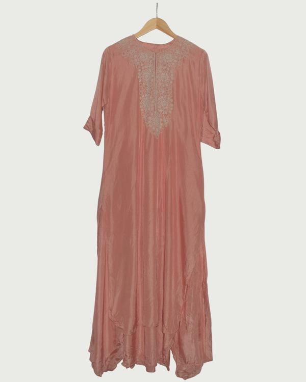 Colours & Curves Coral Pink Embroidered Neckline One-Piece Gown, Unused