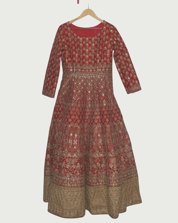 Dipti Amisha Red & Gold Embroidered Anarkali with Heavily Worked Hem, Unused