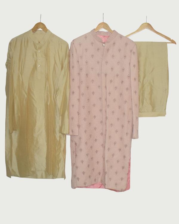 Pastel Pink Jacket with Gold Kurta Set, Like New