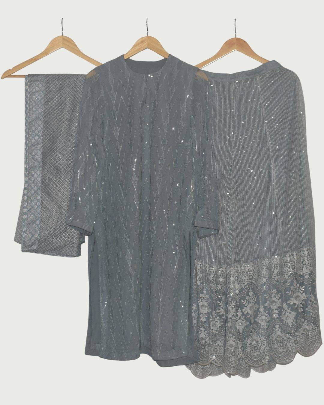 Colours & Curves Grey Sequin Kurta and Sharara Set, Unused