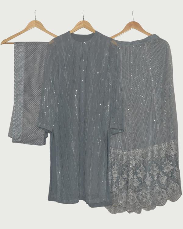 Colours & Curves Grey Sequin Kurta and Sharara Set, Unused